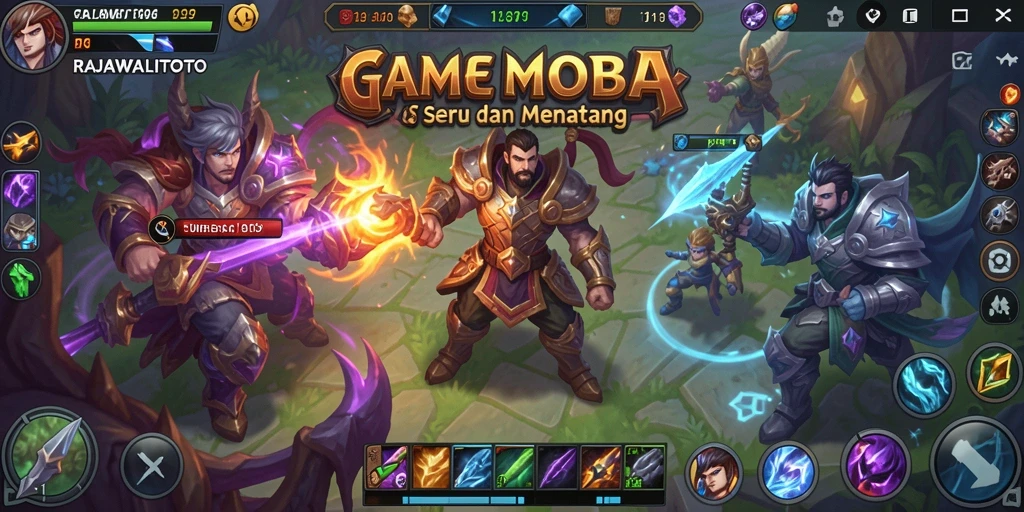 Screenshot utama RAJAWALITOTO menampilkan aksi seru dalam pertempuran MOBA.